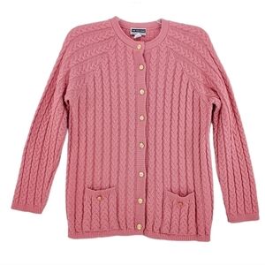 Vtg Tog Shop Cardigan Sweater S Pink Cable Knit Grannycore Coastal Cottagecore
